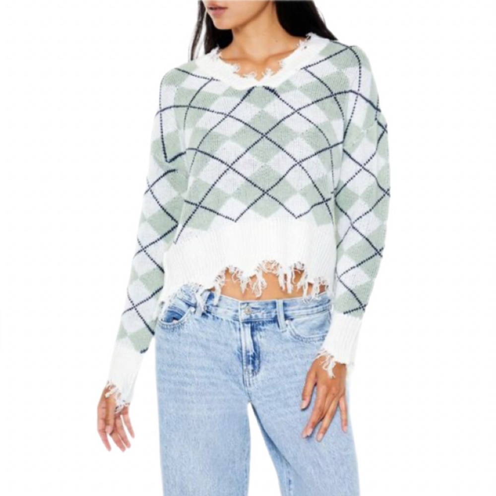 Forever Twenty One Cropped Argyle Sweater